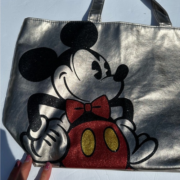 Disney Parks Original Tote Bag Metallic Silver Dual Handles Mickey Mouse - Picture 5 of 11